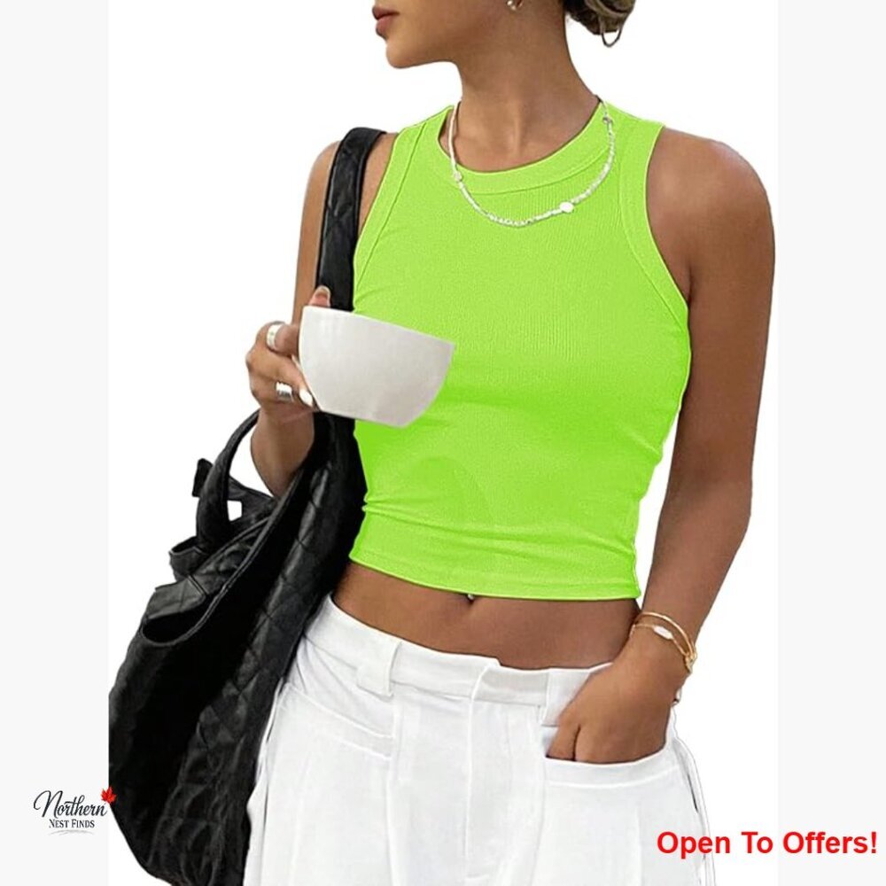 Ribbed Cropped Tank Top Slim Fit Rayon Blend Stretch